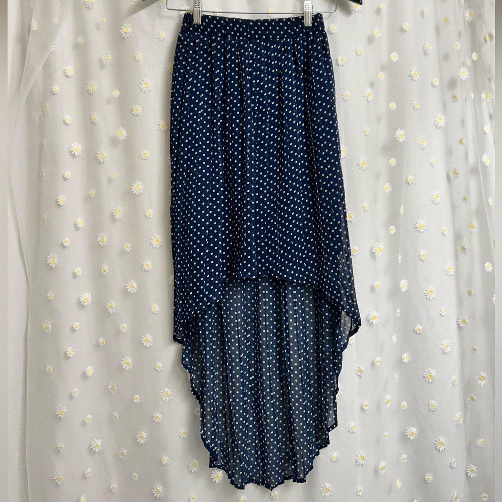 Xhilaration Navy Polka Dot High-Low Skirt